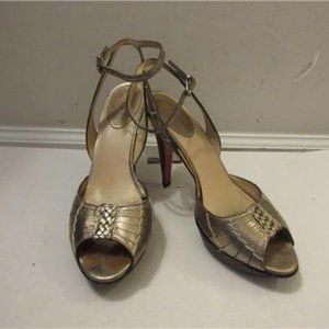 COLE HAAN GOLD LEATHER ANKLE BUCKLE SANDAL  8